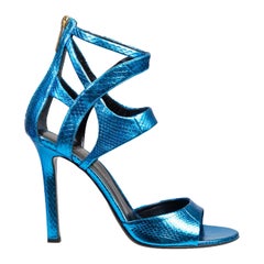 Tamara Mellon Zapatos de tacón de cuero repujado azul metalizado Talla IT 39.5