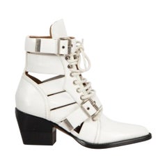 Chloé White Leather Buckle Rylee Ankle Boots Size IT 36.5