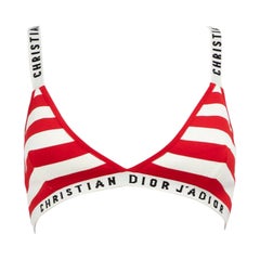 Dior Striped J‚'adior Embroidered Logo Bralette Top Size M