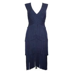 Herve Leger Blue Fringed Bodycon Dress Size S