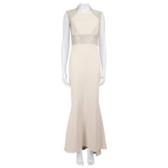 Safiyaa Ecru Crystal Embellished Gown Size S