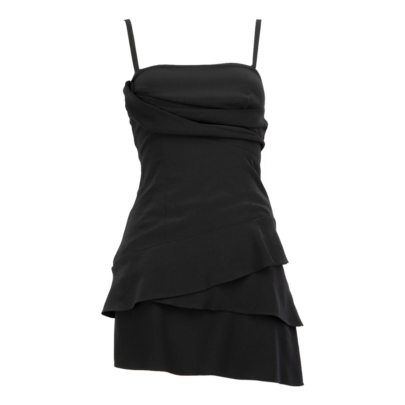 Pinko Black Ruffled Detail Mini Dress Size S en vente