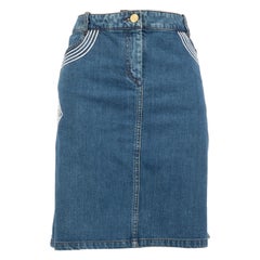 Céline Blue Embroidered Denim Mini Skirt Size L
