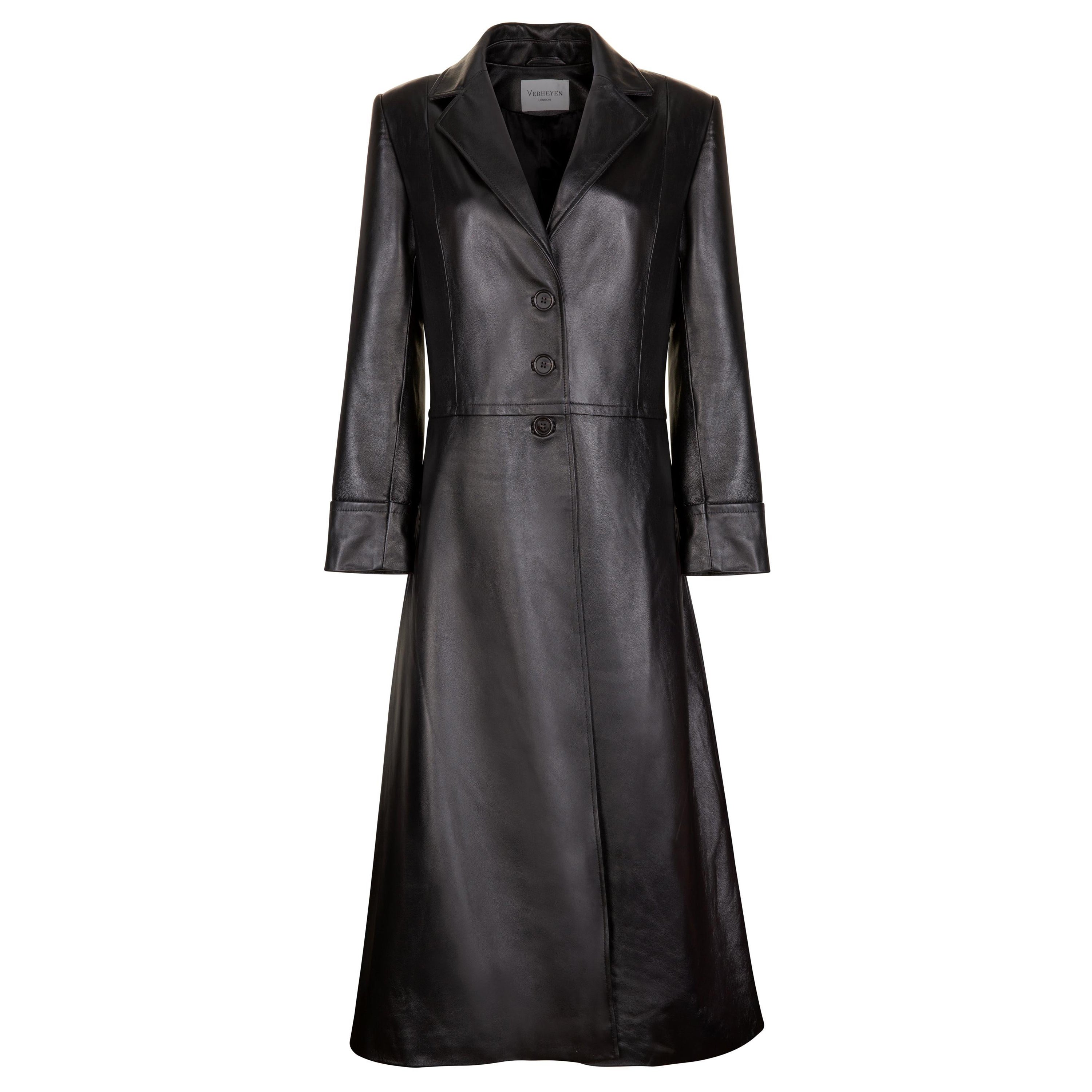 Verheyen London Oversize 70's Leather Trench Coat in Black