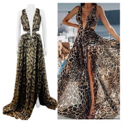 Vintage 2014 Y2K Roberto Cavalli Kleid mit Ausschnitt aus Seide und Leopardenmuster und Tiermuster mit Ausschnitt