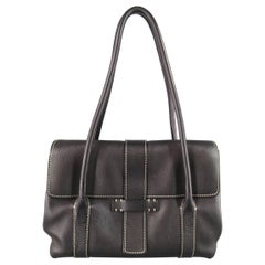 LORO PIANA Black Leather Contrast Stiching Dandy Shoulder Bag