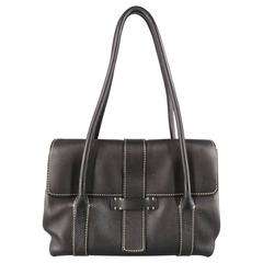 LORO PIANA Black Leather Contrast Stiching Dandy Shoulder Bag 4