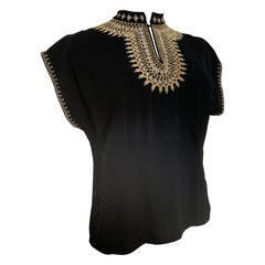 Camicetta con scollo a buco di serratura ricamata in stile bohémien anni '40 in crepe di rayon
