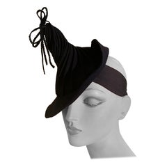 1940s Navy Hattie Carnegie Wool Peaked Spiral Toy Tilt Hat