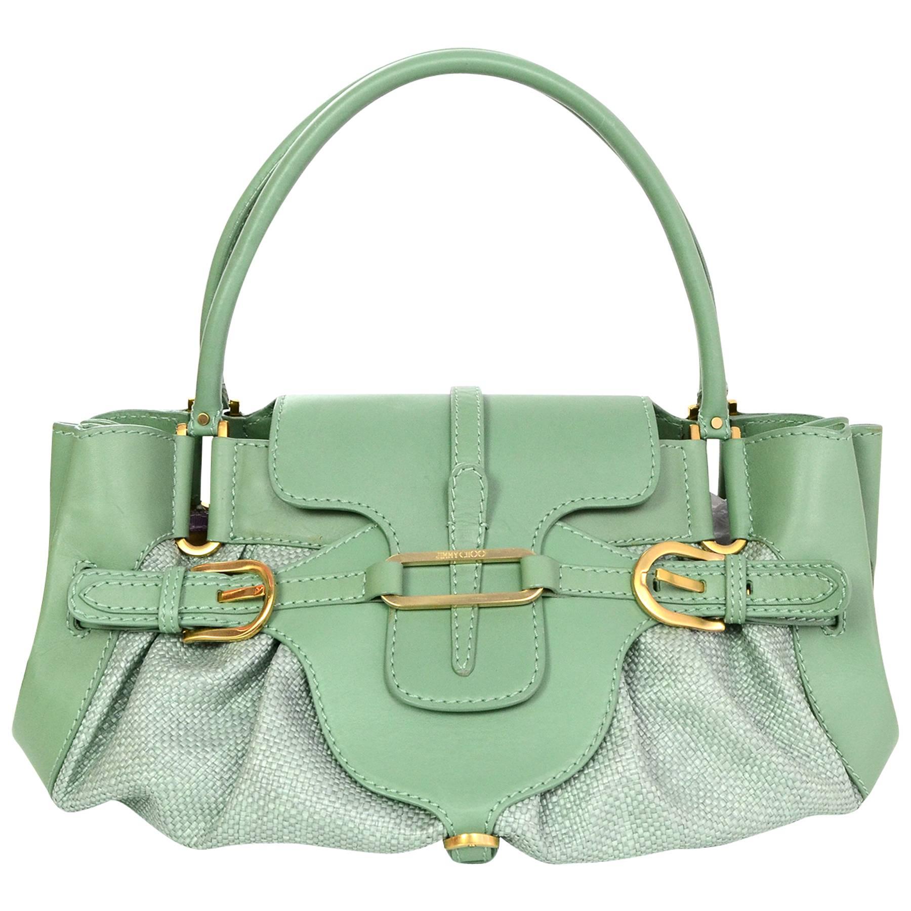 Jimmy Choo Moss Green Raffia Tulita Bag