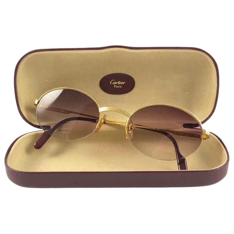 Occhiali da sole vintage Cartier Oval Gold Manhattan 51mm con montatura placcata 18k Francia in vendita