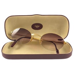 Vintage Cartier Oval Gold Manhattan 51mm Frame 18k Plated Sunglasses France