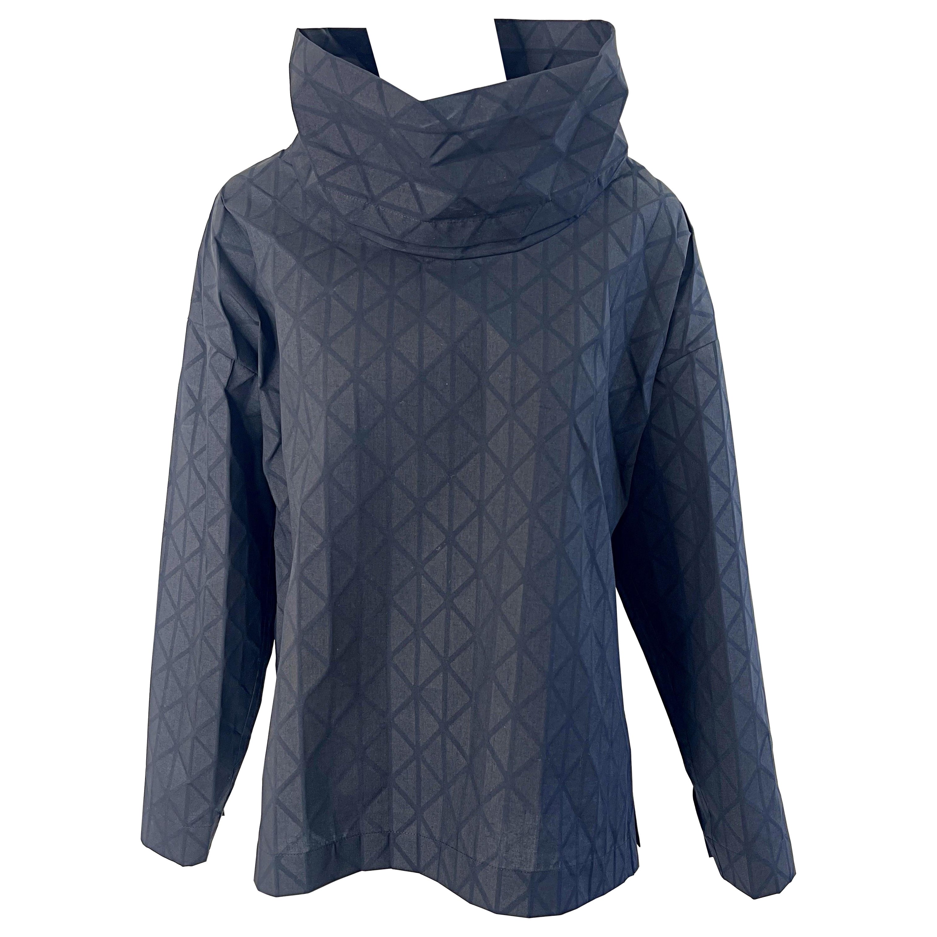 Issey Miyake Fall 2020 Black Avant Garde Cowl Neck Long Sleeve Shirt Top