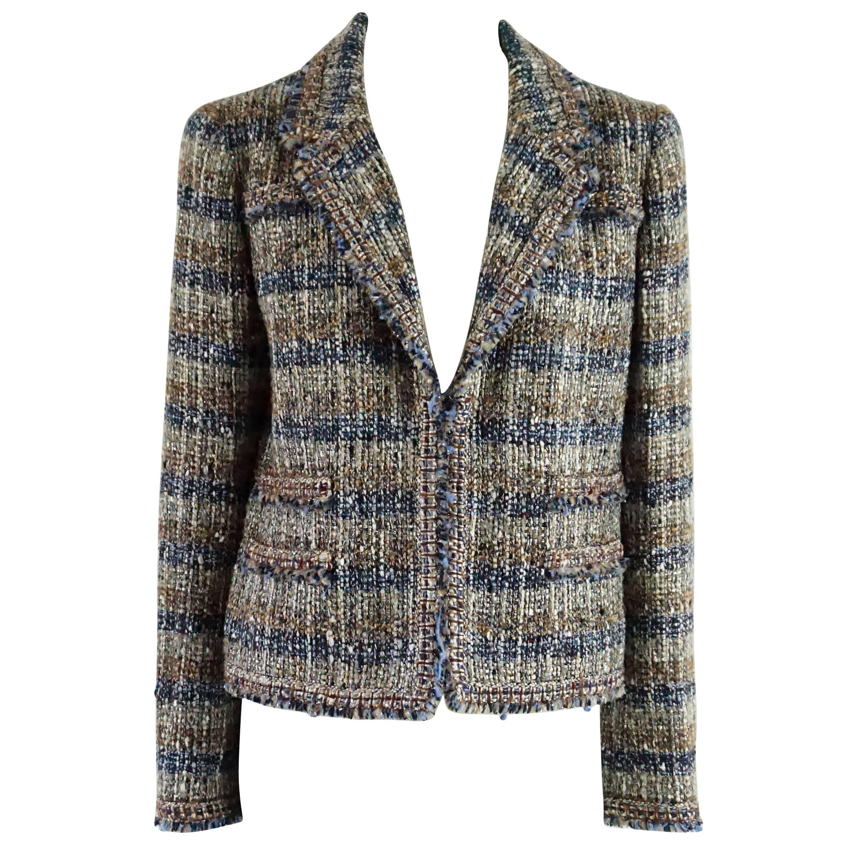 Chanel Metallic Multi-Color Tweed Jacket with Silver Buttons - 42 - 04A