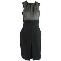 Chanel Black Dress with Silk Chiffon Top and Tweed Skirt - 38