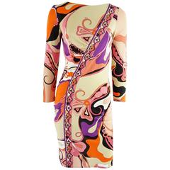 Emilio Pucci Orange, Pink, and Purple Printed Jersey Long Sleeve Dress - 6