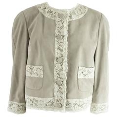 Dolce & Gabbana Gray Suede with Ivory Lace Trim Jacket - 42 7