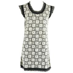 Chanel Black Knit Dress with White Sequin Checker Print - 38