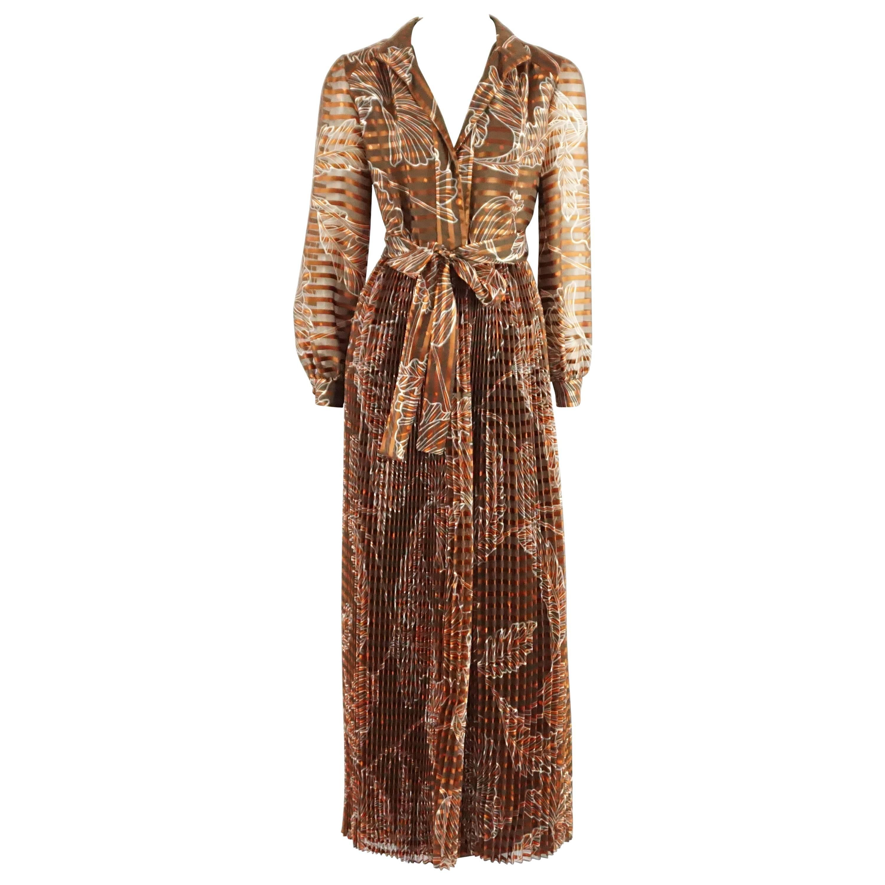 Oscar de la Renta Rust Print Silk Organza Gown - 6 - Circa 60's For Sale