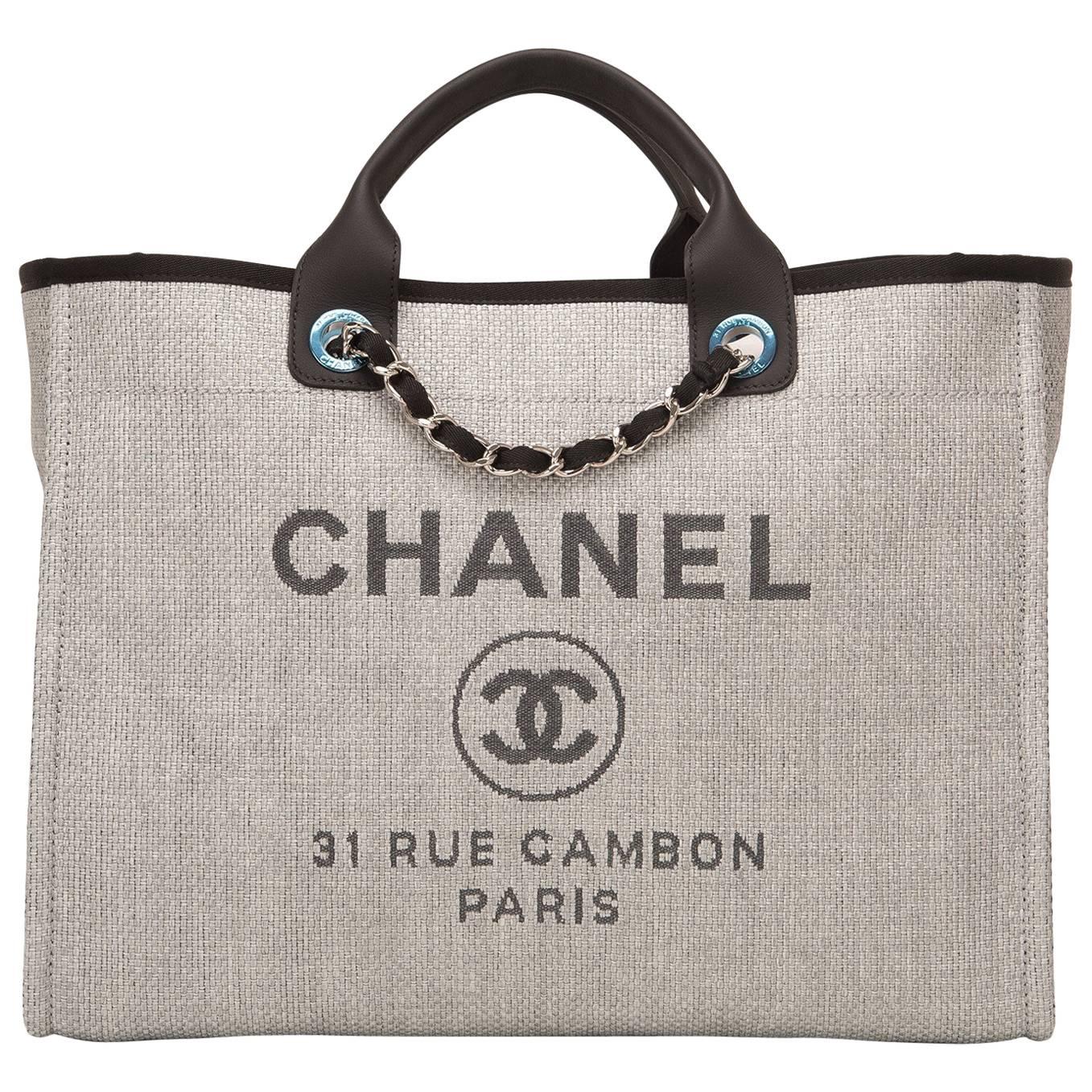 Chanel Grey Canvas Large Deauville Shopping Tote