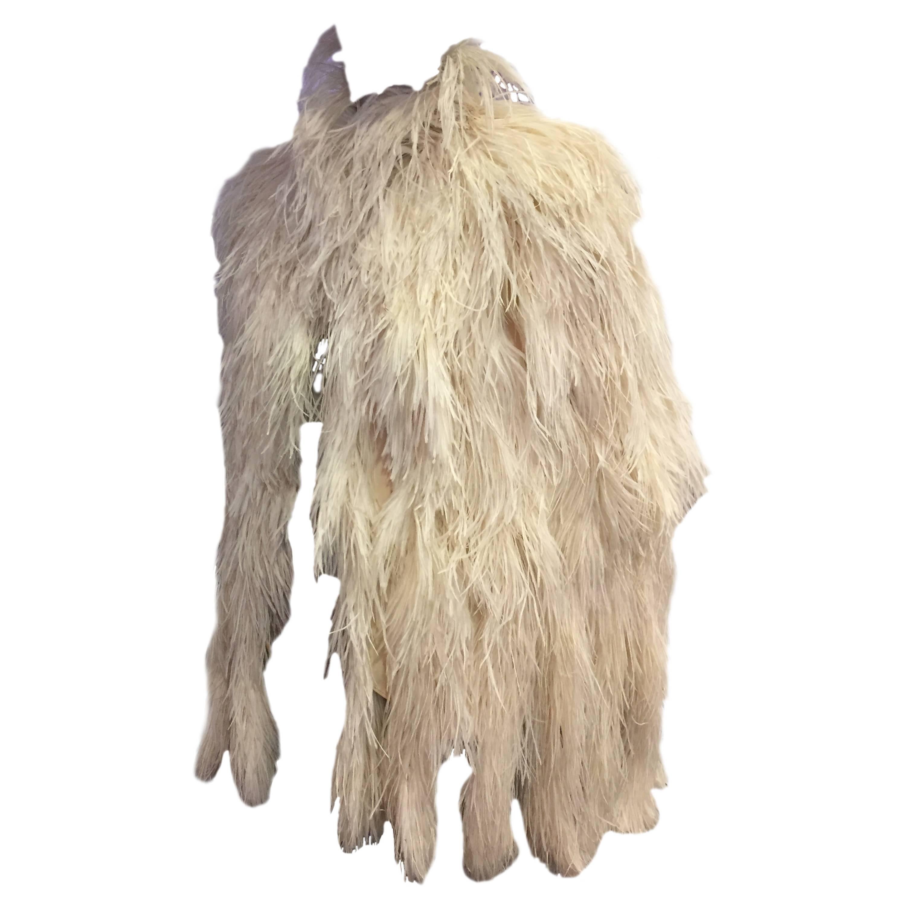 1940s Saks Fifth Avenue Cream Color Ostrich Feather Cape 