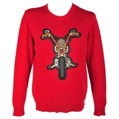 F/W2014 Versace Red Embellished 100% Cashmere Sweater for Men 48 - M