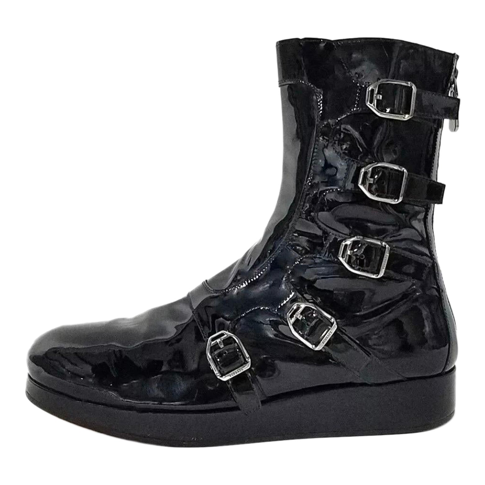 F/W 2010 Look#3 Vintage Versace Botas moteras de cuero negro para hombre Talla 45 -12 en venta