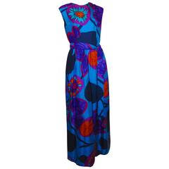 Unique Don Brown Couturier Printed Silk Palazzo Pant Jumpsuit with Belt 70s SzS 3
