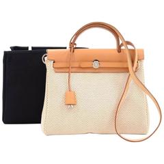 Hermes Herbag PM 2 in 1 Canvas Leather Shoulder Bag