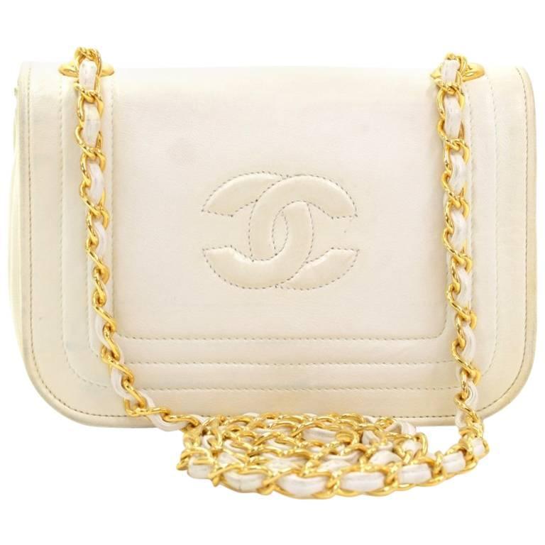 Vintage Chanel White Leather Mini Shoulder Flap Bag at 1stDibs