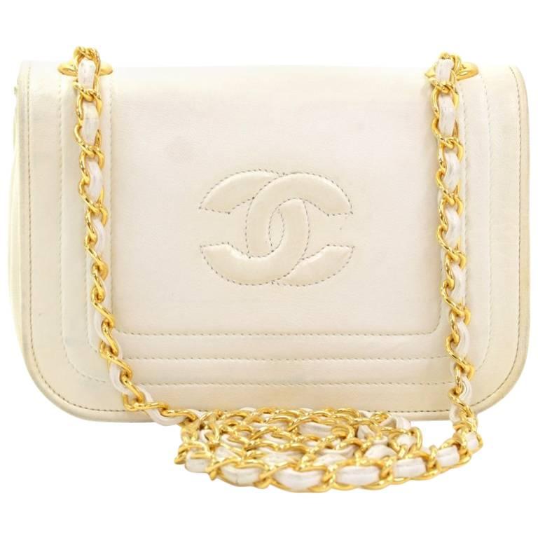 Vintage Chanel White Leather Mini Shoulder Flap Bag