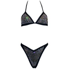 Retro Iconic CHANEL Collector's 1995 Black Crystal String Bikini 