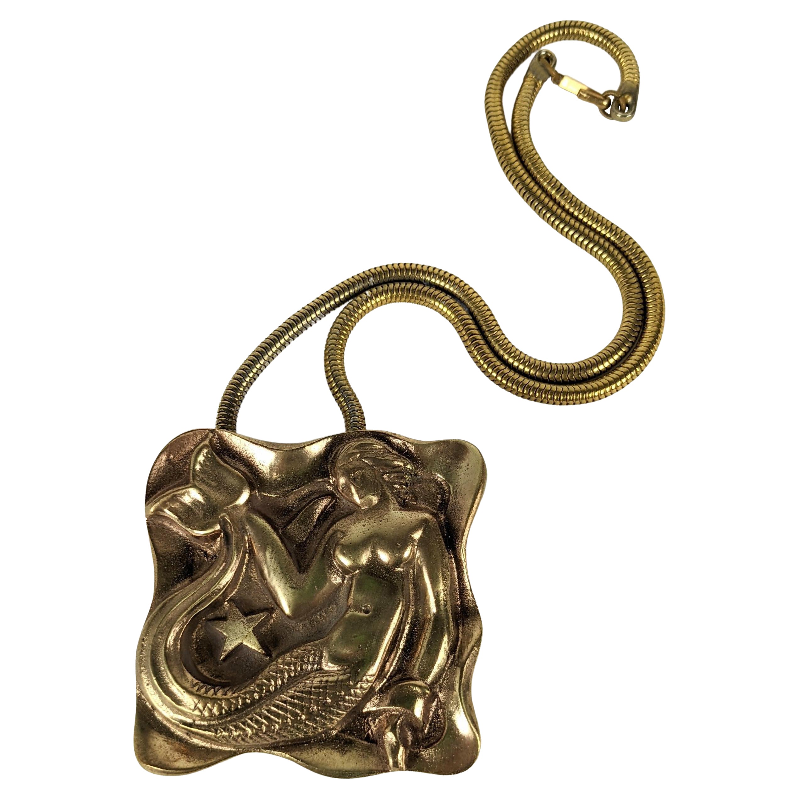 French Art Deco Bronze Mermaid Pendant For Sale