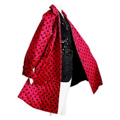 Christian Dior Coat Swing Style Red Satin Black Polka Dot Evening Wear Vintage