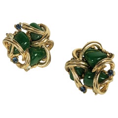 Marcel Boucher Verdura Style Faux Jade und Saphir Ohr Clips