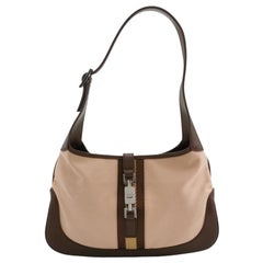 Gucci Jackie Vintage Small Brown Leather and Fabric Silver Hardware
