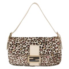 Fendi Baguette Pony-hair Calfskin Leather in leopard print white and Pink