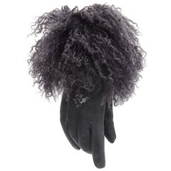 CHRISTIAN DIOR Vintage gris Mongolia piel de ante panel de encaje guantes 7.5