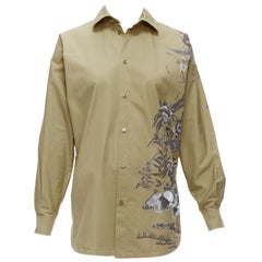 CHRISTIAN DIOR 2022 Jardin dhiver khaki bird flower dress shirt FR34 XS