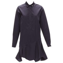 CHRISTIAN DIOR black bee crystal embellished collar ruffle hem shirt dress S