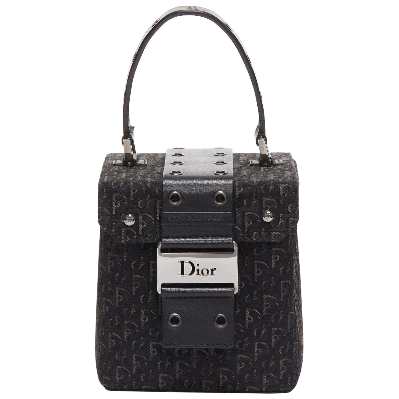 CHRISTIAN DIOR Vintage John Galliano black trotter Street Chic canvas vanity bag For Sale