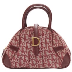 CHRISTIAN DIOR Galliano Bolso monograma Vintage Double Saddle Trotter rojo