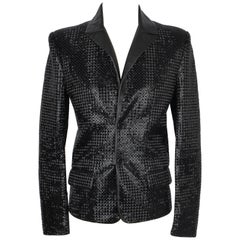 Chaqueta de lentejuelas negras con cuello de piel para hombre Saint Laurent
