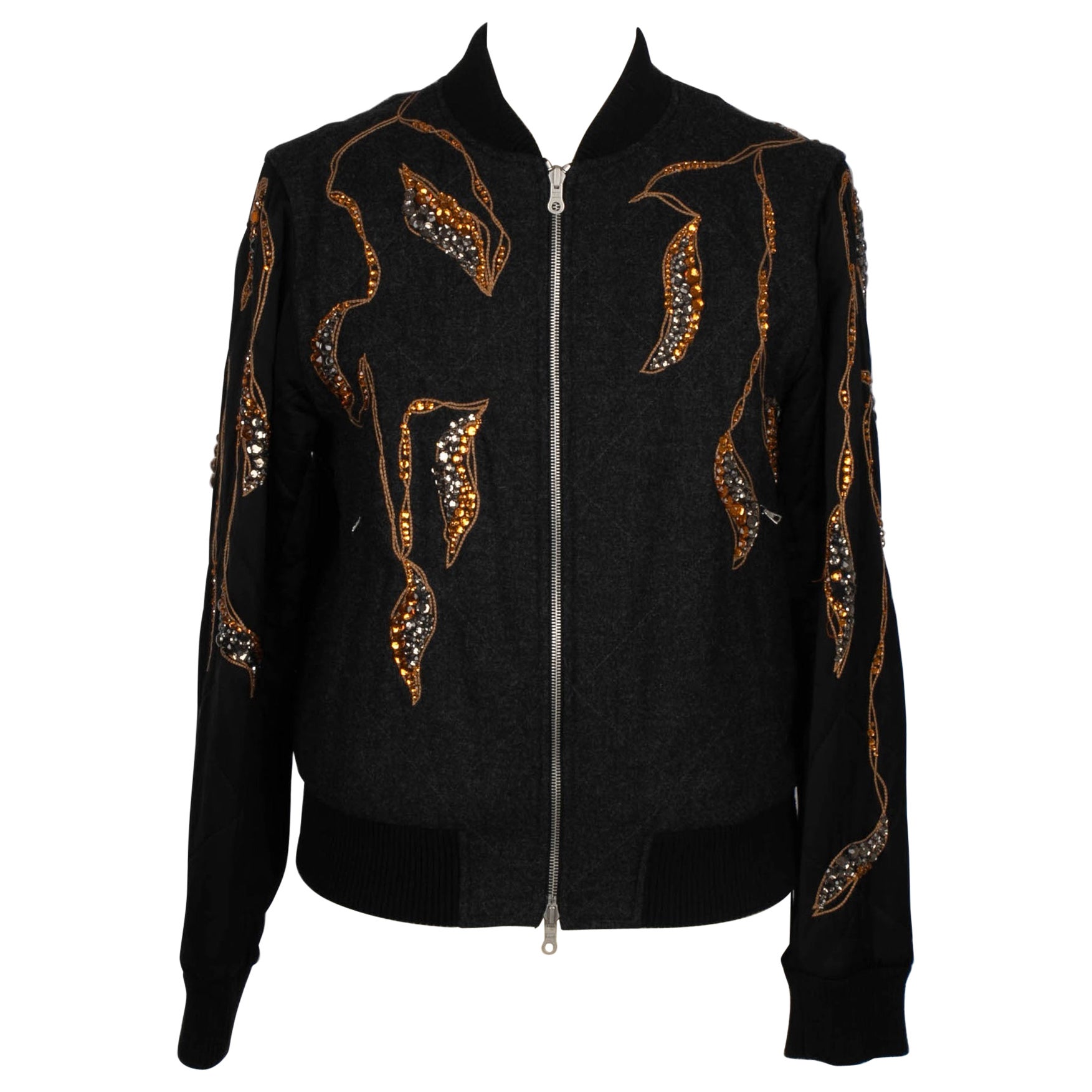 Dries Van Noten Grey Blended Wool Quilted Men's Jacket For Sale