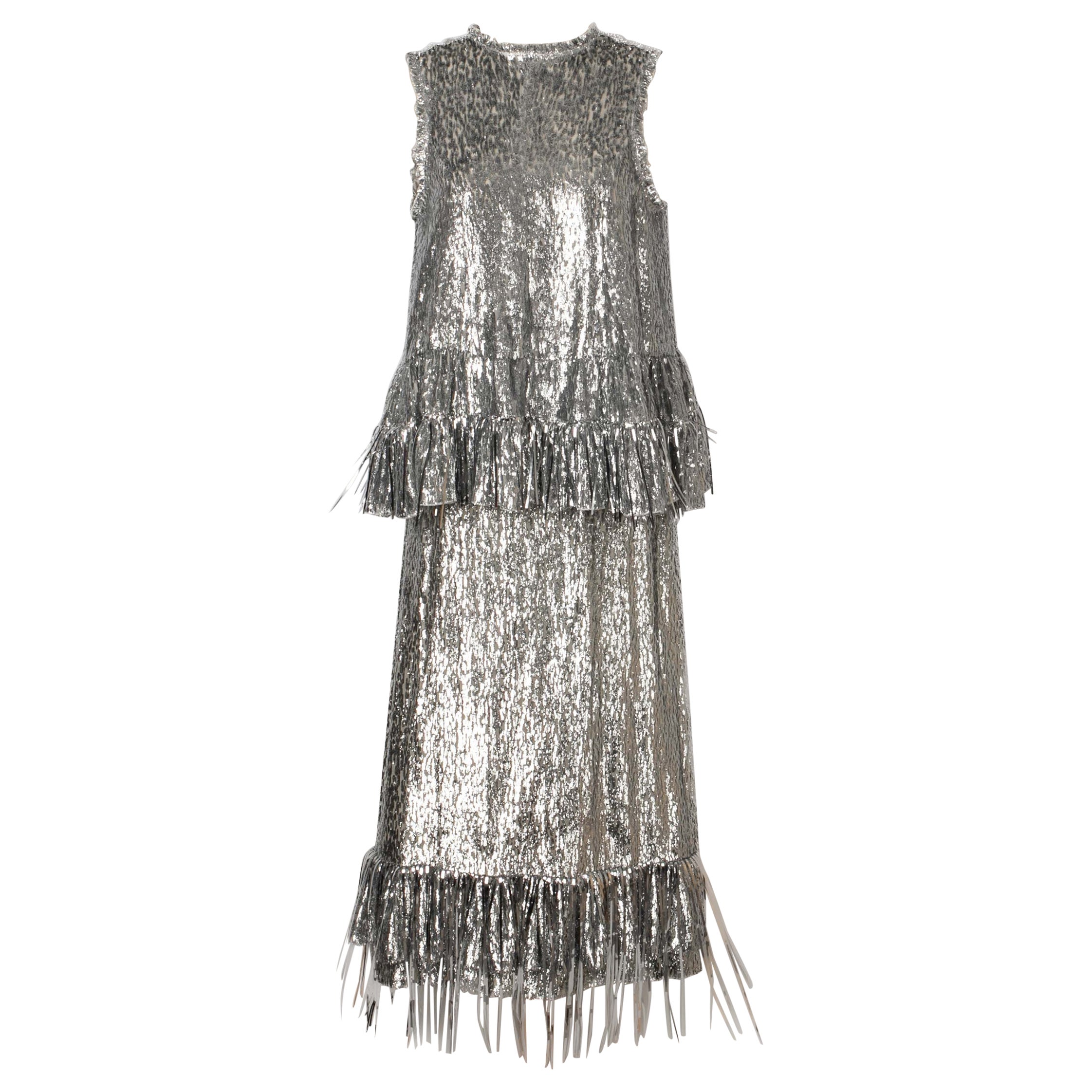 Paco Rabanne Set Composed of a Long Sleeveless Top and a Long Silvery Skirt For Sale