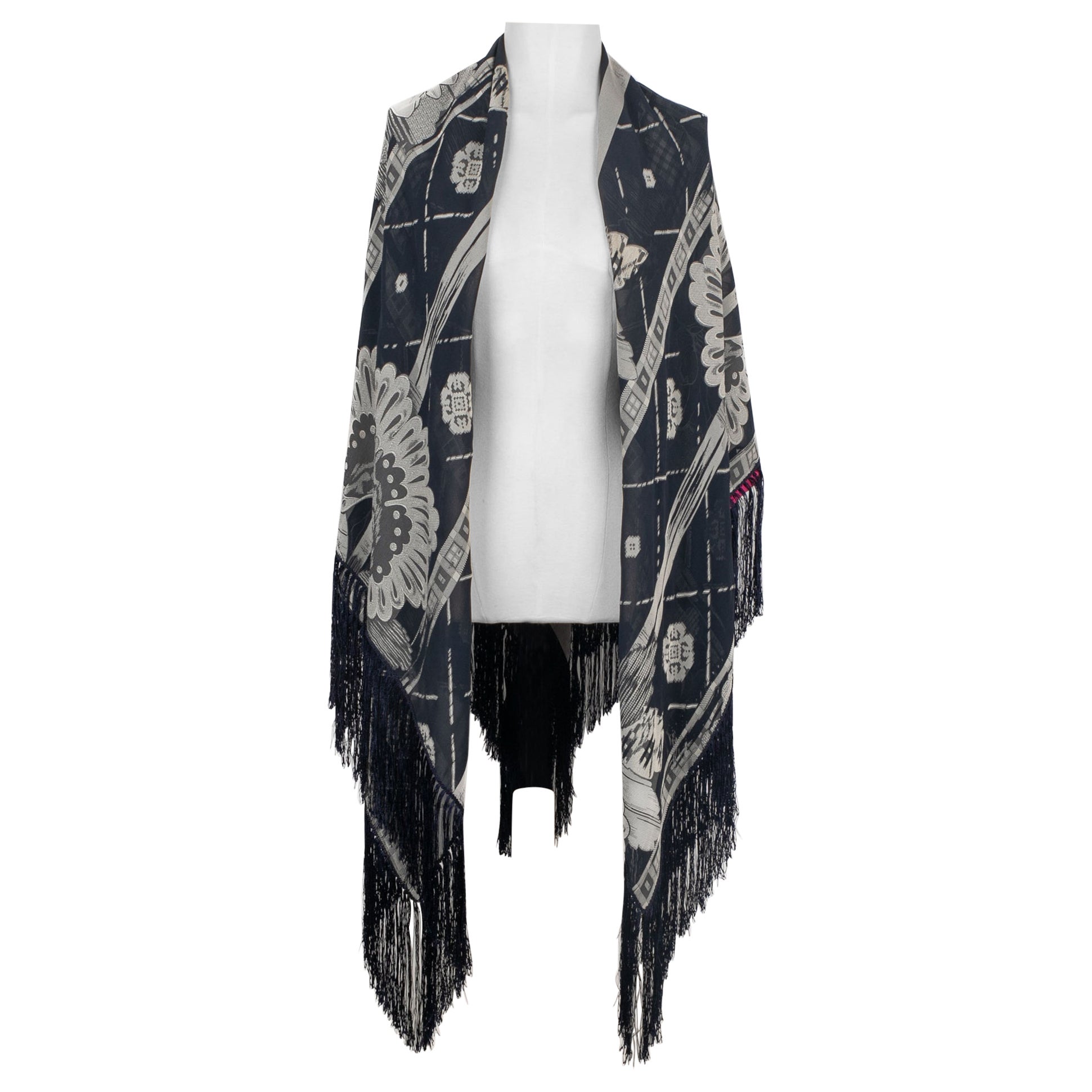 Christian Lacroix Large Blue-tone Blended Silk Stole For Sale