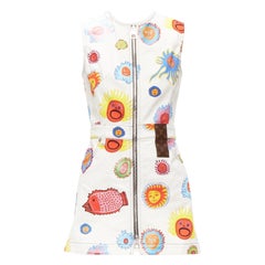 LOUIS VUITTON 2023 Yayoi Kusama Sun Faces abito in denim bianco con zip Monogram FR34 XS