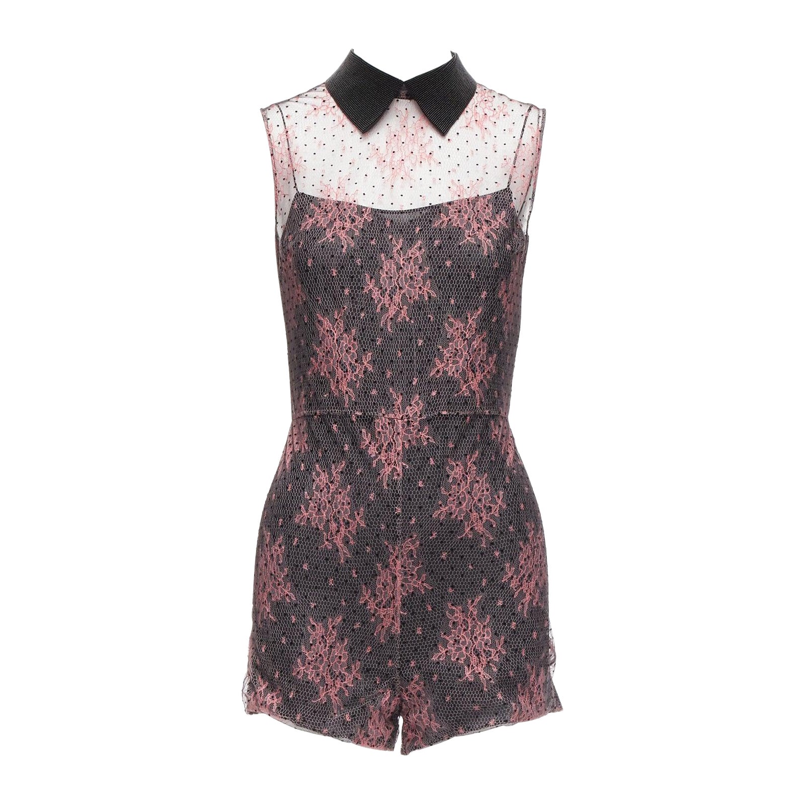 CHRISTIAN DIOR  black pink intricate lace overlay playsuit romper FR34 XS For Sale