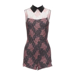 CHRISTIAN DIOR  black pink intricate lace overlay playsuit romper FR34 XS