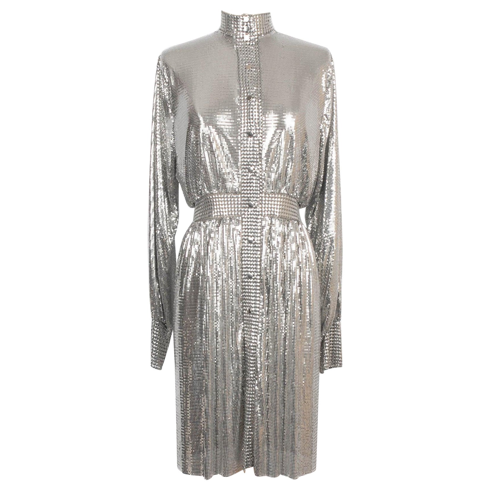 Paco Rabanne Silvery Metallic Mesh Dress For Sale